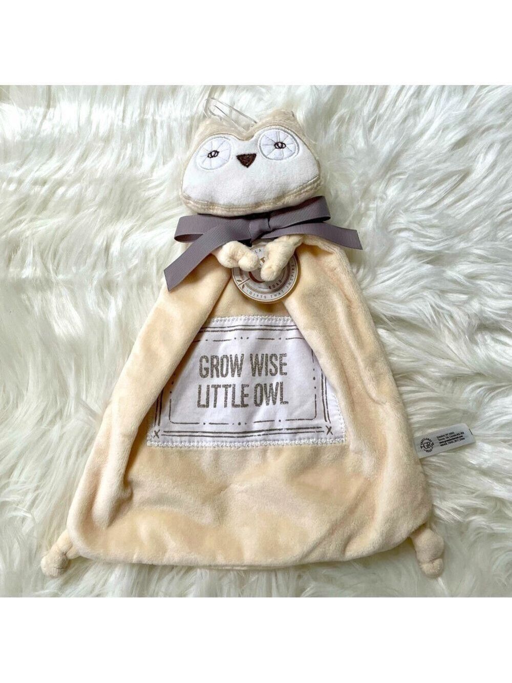 Owl Lovey Cozy Lovie Security Baby Blanket Cream Gray White New NWT